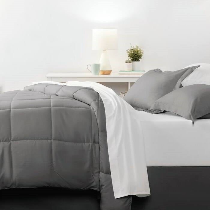 Bedroom > Comforters And Sets - CA King Size 8-Piece Microfiber Reversible Bed-in-a-Bag Comforter Set In Grey