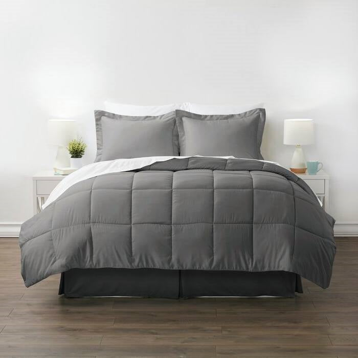 Bedroom > Comforters And Sets - King Size 8-Piece Microfiber Reversible Bed-in-a-Bag Comforter Set In Grey