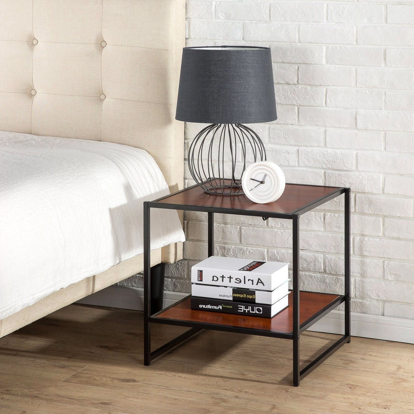 Bedroom > Nightstand And Dressers - Modern Steel Frame End Table Nightstand In Brown