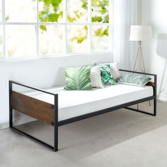 Bedroom > Bed Frames > Daybeds - Twin Modern Wood Metal Daybed Frame With Steel Slats
