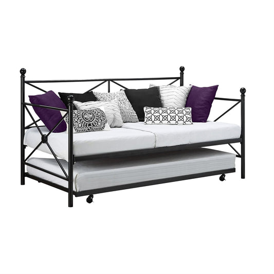 Bedroom > Bed Frames > Daybeds - Twin Size Contemporary Daybed And Trundle Set In Black Metal Finish