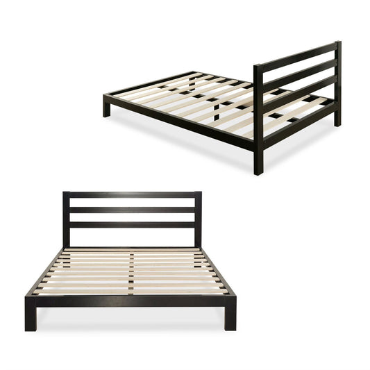 Bedroom > Bed Frames > Platform Beds - Full Size Heavy Duty Metal Platform Bed Frame With Headboard And Wood Slats