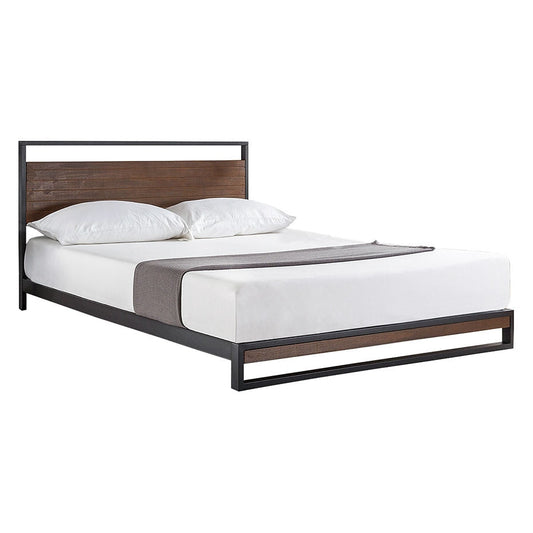 Bedroom > Bed Frames > Platform Beds - Full Size Metal Wood Platform Bed Frame With Headboard