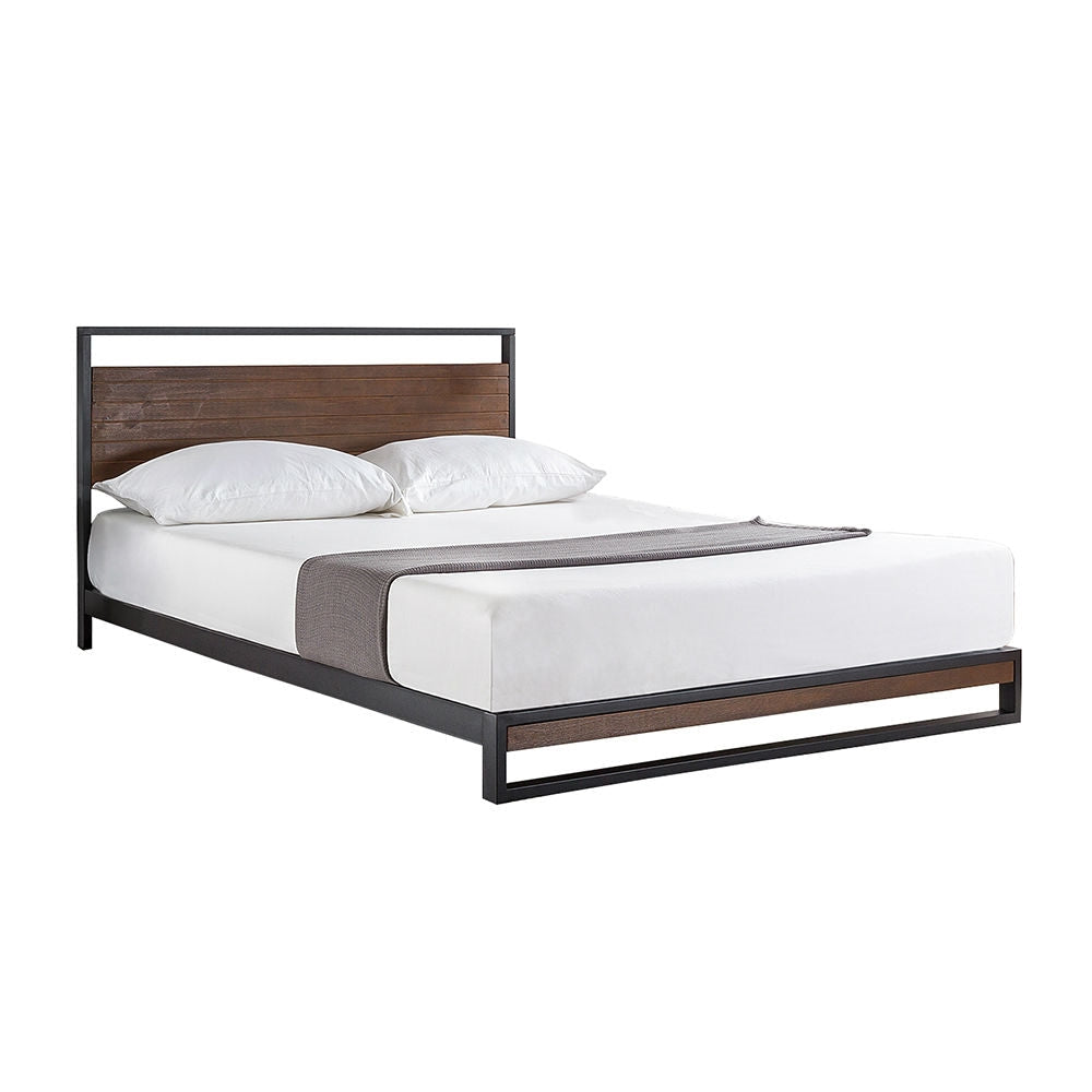 Bedroom > Bed Frames > Platform Beds - Twin Size Metal Wood Platform Bed Frame With Headboard