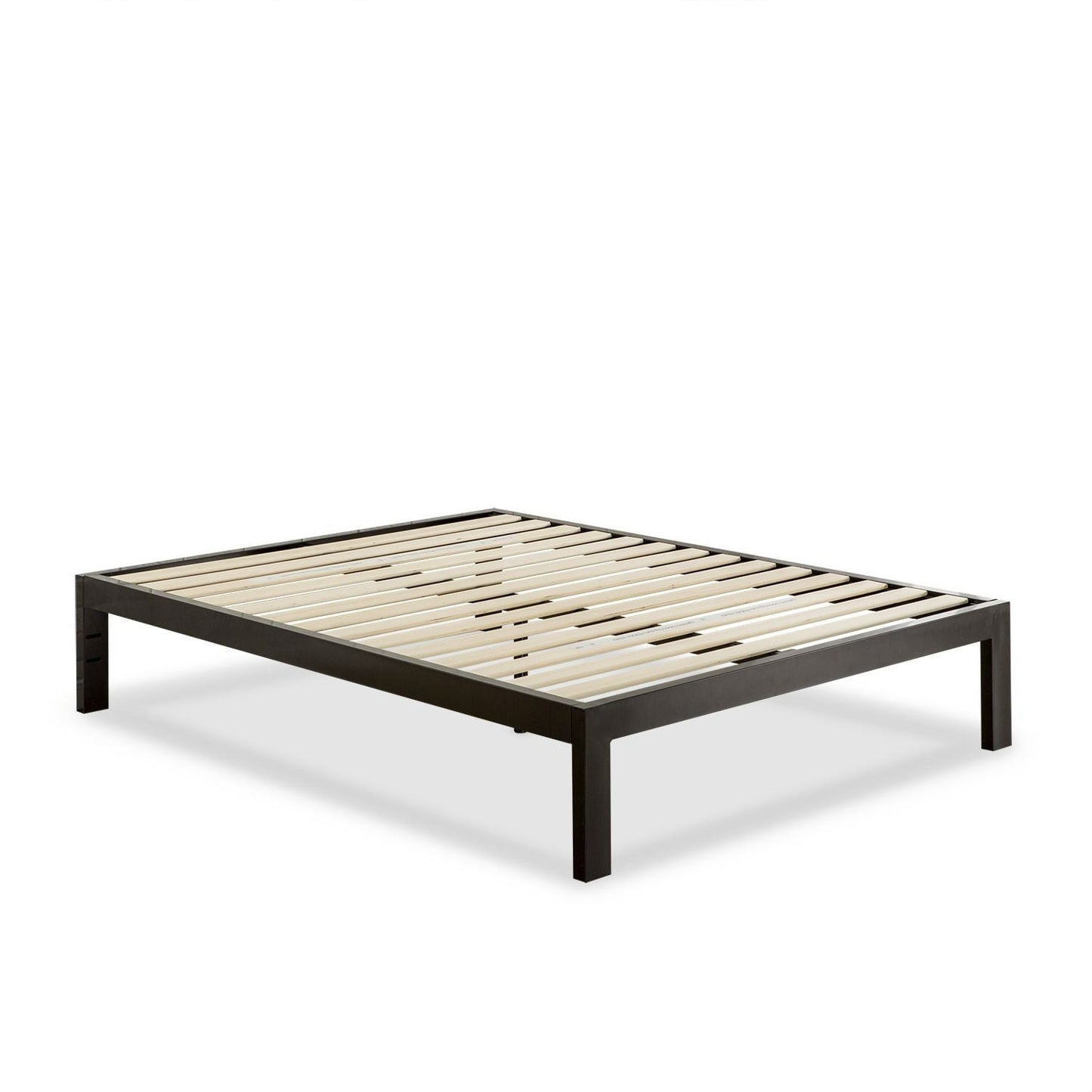 Bedroom > Bed Frames > Platform Beds - Queen Modern Black Metal Platform Bed Frame With Wood Slats