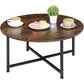 Living Room > Coffee Tables - Modern Round Industrial Coffee Table With Rustic Brown Wood Top
