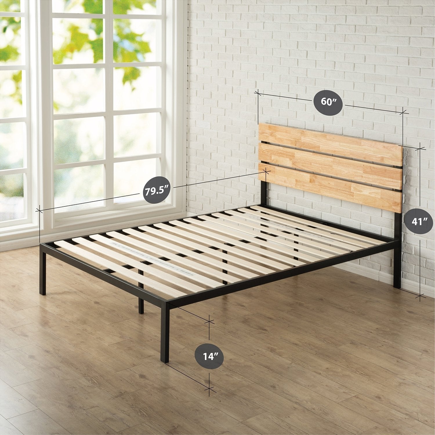 Bedroom > Bed Frames > Platform Beds - Queen Size Modern Wood And Metal Platform Bed Frame With Headboard