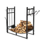 Outdoor > Firewood Racks - Black Metal Firewood Holder Log Rack With Poker Shovel Tongs And Broom