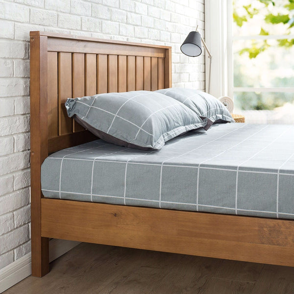 Bedroom > Bed Frames > Platform Beds - Twin Solid Wood Platform Bed Frame With Headboard In Medium Brown Finish