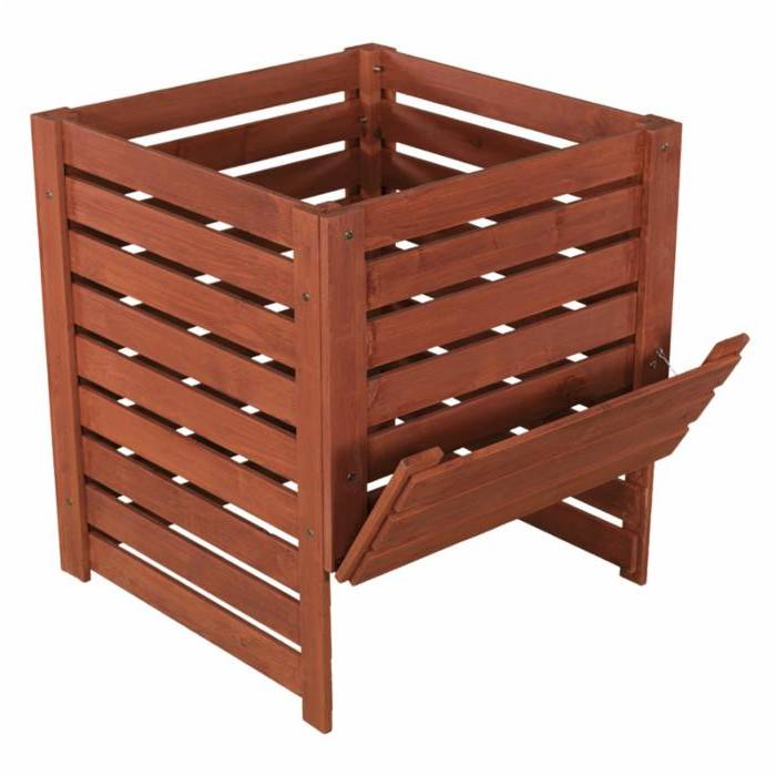 Outdoor > Gardening > Compost Bins - Solid Wood 90-Gallon Compost Bin With Removable Top And Hinged Side Panel