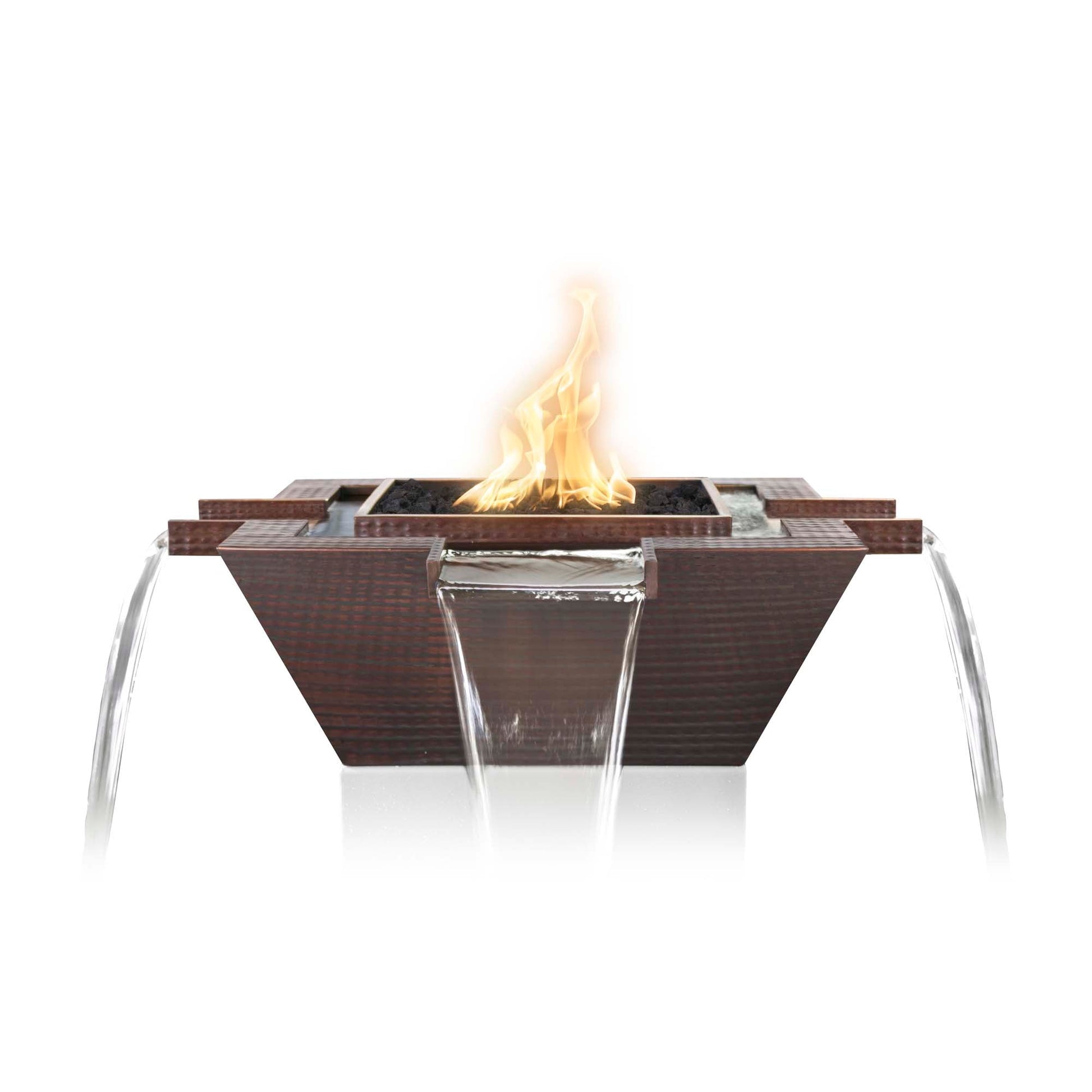 30" Maya Hammered Copper Fire & Water Bowl - 4-Way Spill - 12V Electronic Ignition-Novel Home