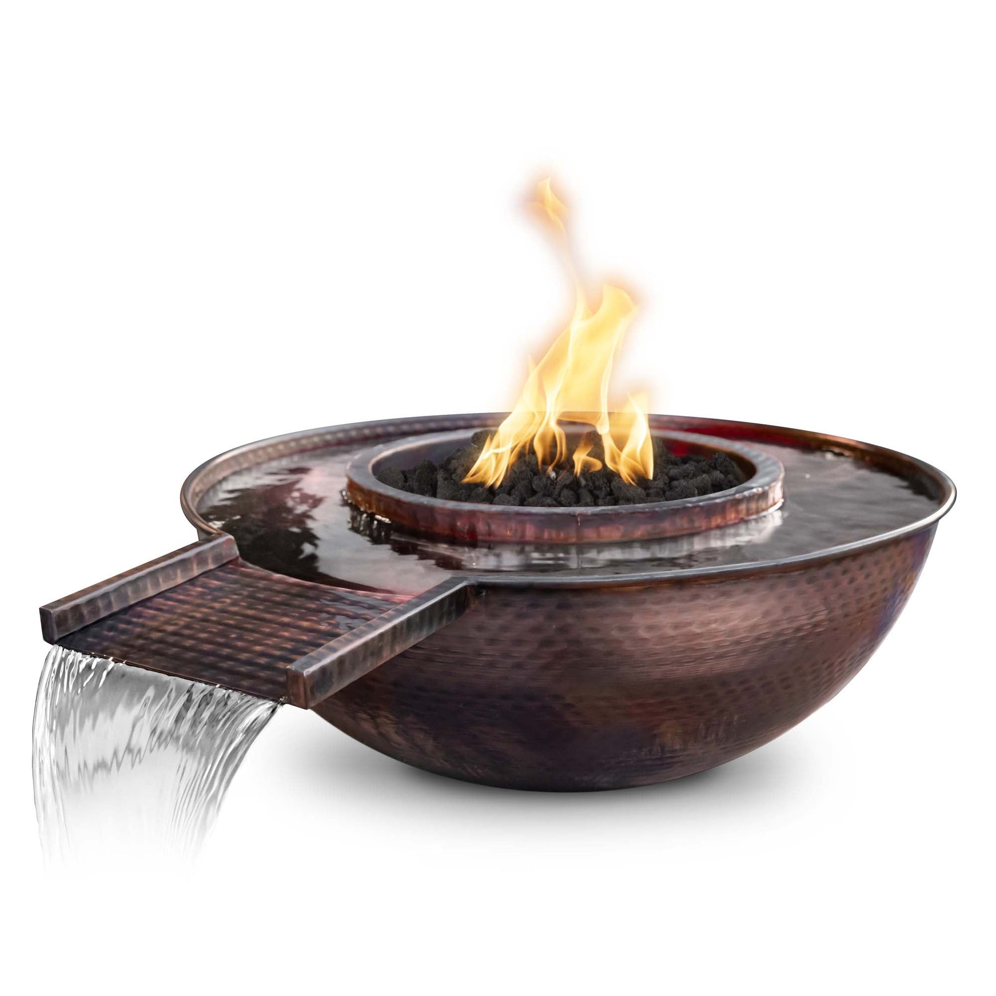 27" Sedona Hammered Copper Fire and Water Bowl - Gravity Spill - Match Lit-Novel Home
