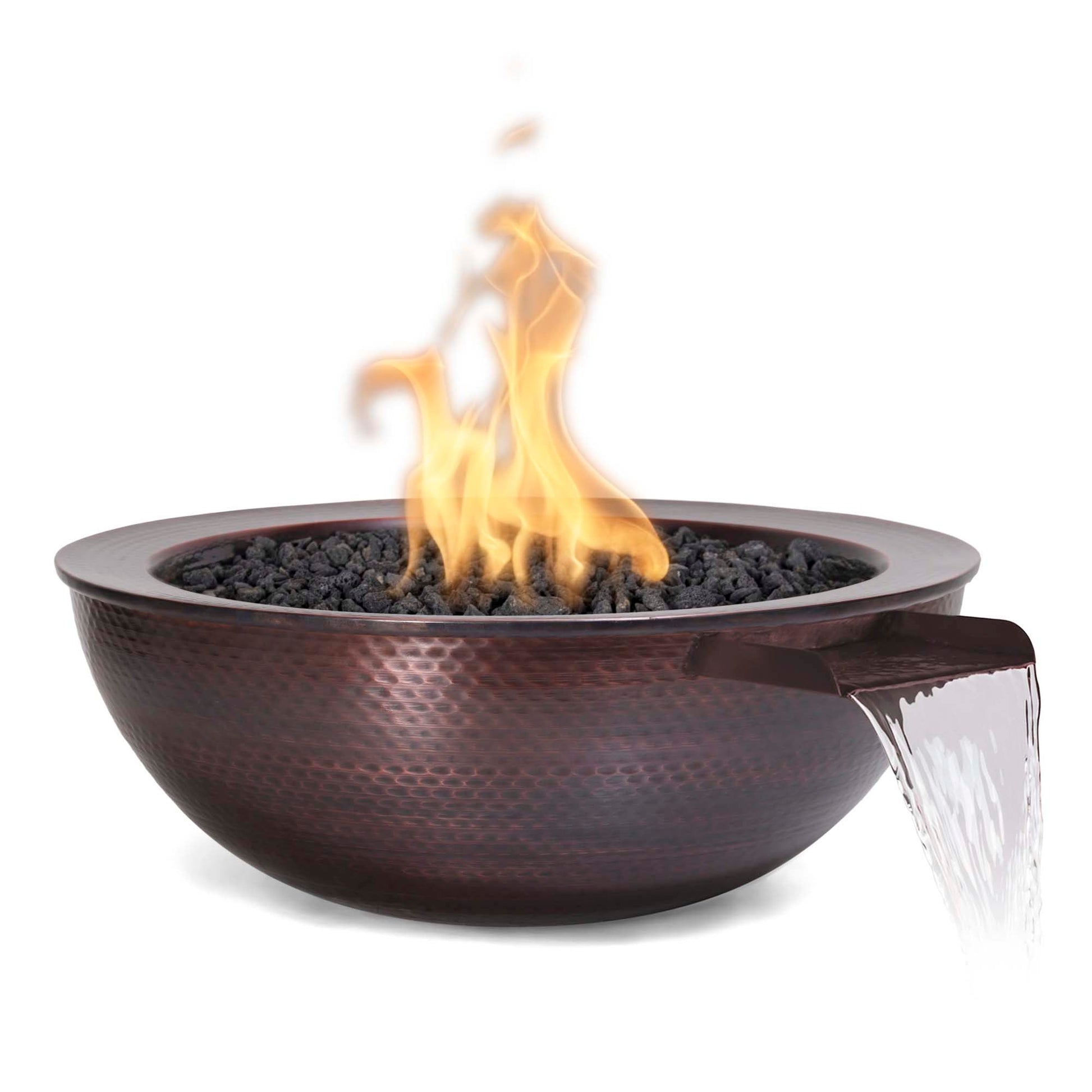 27" Sedona Hammered Copper Fire and Water Bowl - 12V Electronic Ignition-Novel Home